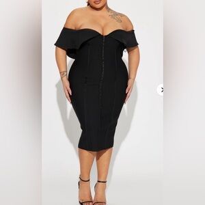Bandage Black Off-Shoulder Midi Dress